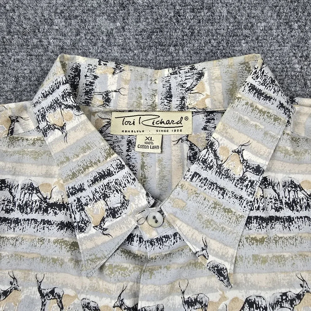 Tori Richard Vintage XL Cotton Lawn Antelope Print Hawaiian Shirt Made in Hawaii